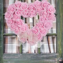 Szívkoszorú rózsaszín zsákvászon szív alakú díszek átlátszó masnikkal bejárati ajtóra esküvőre Valentin-napi partidekorációk, 14