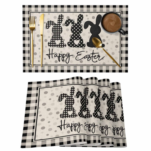 Set de 12 sets de table de Pâques, lapin noir à pois blancs