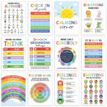 12 affiches apaisantes pour enfants – Décoration murale sur le bien-être mental et les stratégies d'adaptation, idéales pour les salles de