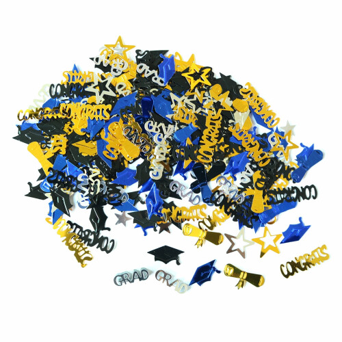 Πακέτο με κομφετί Congrats Grad των 1000 – Μπλε & Χρυσό, Τάξη 2025, Κεντρικά διακοσμητικά