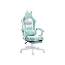 Cat Ear and Paw Reclining Office Chair, with Footrest - Light Blue/White