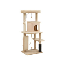 132cm Cat Tree w/ Scratching Posts, Pad, Cat Bed, Cat House, Jumping Platform, Grooming Brush, Anti-Tip Kit, Beige