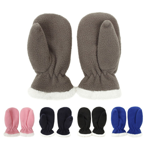 Mädchen-Winterhandschuhe, dicke Fleece-Strickfäustlinge mit Plüsch 2