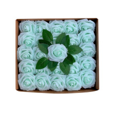 25 roses artificielles en mousse rose champagne avec tiges et feuilles – Roses artificielles réalistes pour bouquets de mariage, décoration