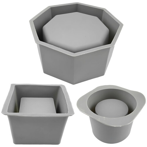 Conjunto de 3 moldes de silicone para vasos – Quadrado, Redondo e Octogonal