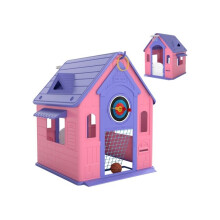5-in-1 Playhouse for Kids Outdoor Indoor with Basketball Hoop, Football Goal, Dartboard, Ring Toss for 2-5 Years, Pink