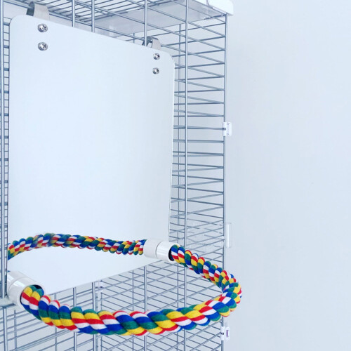 Acrylic bird mirror with rope perches for parakeets 2