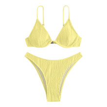 Conjunto de biquíni tankini feminino, alças ajustáveis, controle de barriga, calcinha de cintura alta, secagem rápida – Amarelo, tamanho XL,
