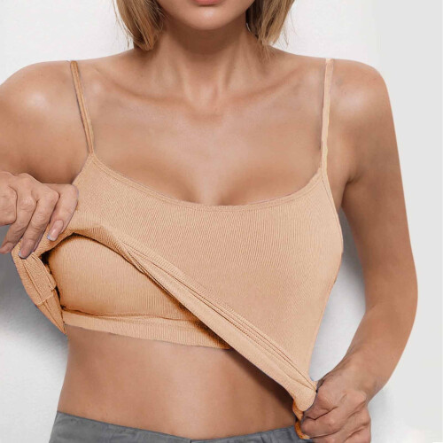 Γυναικεία τοπ με ενσωματωμένο σουτιέν, casual, basic, αμάνικα τοπ με λεπτή εφαρμογή, τοπ