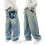 Τζιν φαρδύ για αγόρια, φαρδύ παντελόνι cargo denim με λάστιχο στη μέση, γαλάζιο, 6-7 ετών, 2