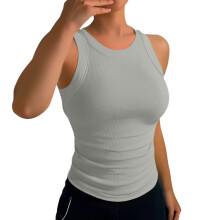 Tanktops voor dames, geribbelde camisole tanktop met ronde hals, mouwloos ondershirt voor thuis, casual kleding, tanktop voor dames, Z03 Grijs, XL