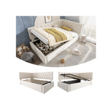 Storage-Equipped Upholstered Sofa Bed, 3-Foot Single Sofa Bed (90 x 190 cm) Beige (Mattress Not Included)