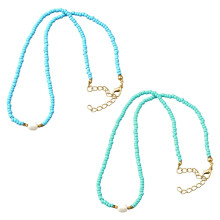 2-teiliges, zweifarbiges Edelsteinperlen-Set mit Süßwasserperlen und Türkisperlen – Boho-Strand-Halskette, trendig für Damen, 43 cm lang