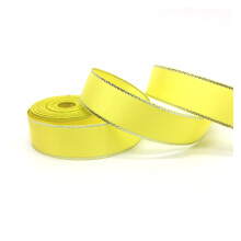 Fita de cetim com borda metálica prateada, 15 mm, 5 jardas.