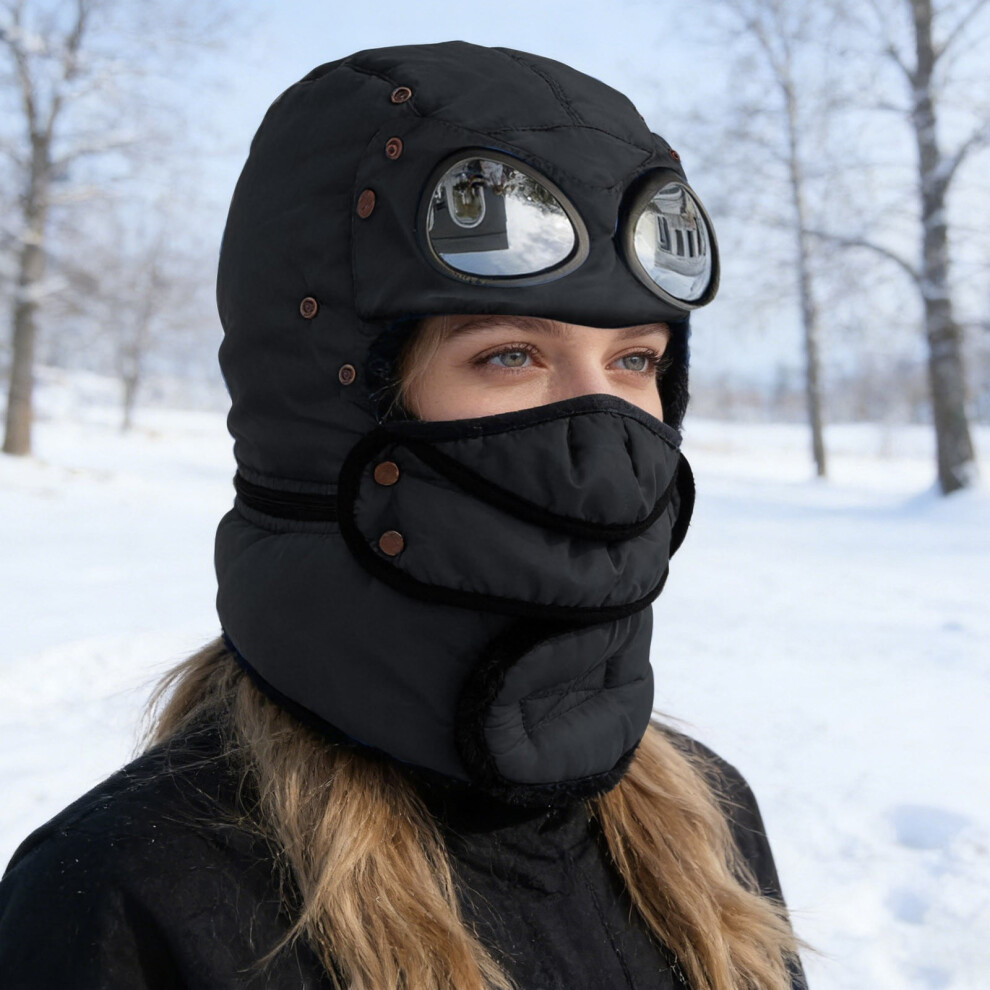 Waterproof Winter Balaclava With Goggles - Padded Full Face Mask For Men & Women, Windproof Thermal Hood For Skiing, Snowmobiling, Outdoor Sports 9027700993020