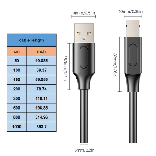Cabo USB 2.0A para B macho para impressora, scanner e teclado. 2
