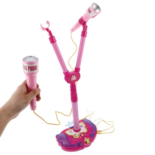 Semplice ed elegante microfono rosa con supporto per attività di parlato e canto. 2