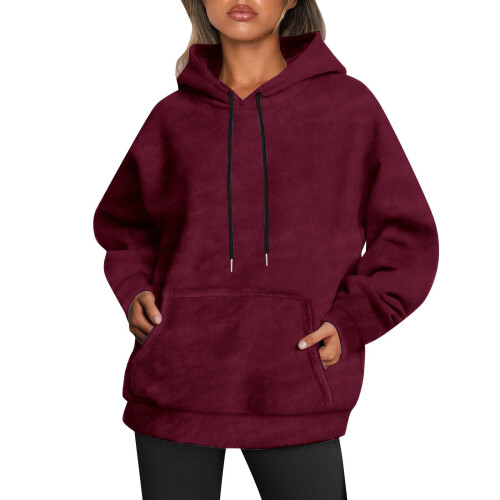 Damen-Kapuzenpullover, einfarbig, mit Tasche, lockerer Oversized-Passform, langärmeliger Freizeit-Hoodie – Einheitsgrößen