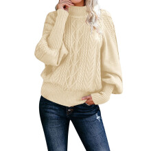 Suéter feminino de gola média, modelagem solta, manga longa, tricô, cor sólida, blusa confortável e quente para uso casual no dia a dia, Z01