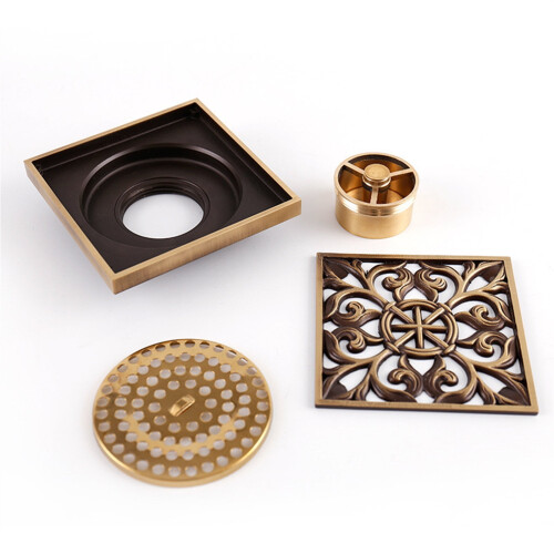 Brass floor drain square 3.9 inch with removable cover 2