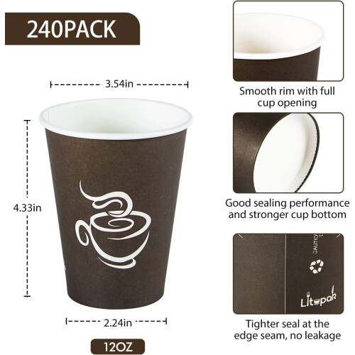 240 χάρτινα ποτήρια 12oz, καφέ φλιτζάνια ζεστού καφέ μιας χρήσης για πάρτι, πικνίκ, 1