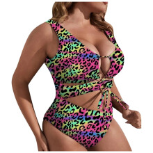 Bikini setjes voor dames, eendelig badpak met luipaardprint en strik aan de voorkant voor strand en zwembad, ook verkrijgbaar in grote maten,