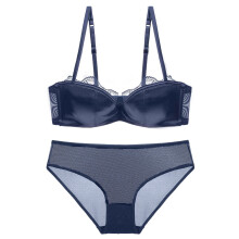 Women's Comfortable Thin Lace Bra & Shorts Set – Breathable Lounge & Sleepwear, Blue, Size 75D, compatible with standard sizing