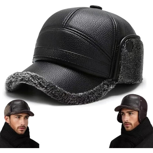 Herre vinterbaseballcaps i kunstskinn med øreklaffer