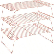 3-Tier Stackable Cooling Rack, Collapsible & Nonstick Stainless Steel with Optimum Air Flow, Rose Gold – Compatible with Standard Baking Sheets