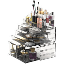 Organisateur de maquillage, étui de rangement cosmétique 3 pièces avec 6 tiroirs (noir)