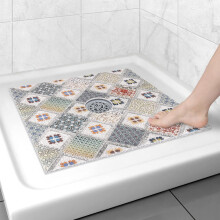 Alfombrilla de ducha cuadrada antideslizante de 60 x 60 cm con orificio de drenaje, alfombrilla de baño de masaje de lufa de PVC suave, alfombrilla