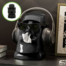 Plastic tissuebox met stenen beeldje, 5,7*6,6*9,2 inch, zwarte tissuebox, grappig en stijlvol cadeau voor het hele gezin.