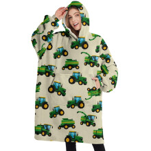 Oversized Sherpa Blanket Hoodie with Tractor Print, Super Warm Fuzzy Pullover for Women & Men, Compatible with All Sizes