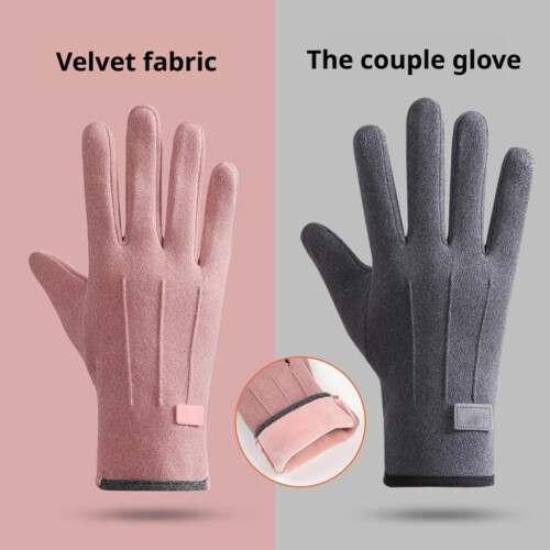 Men's Winter Touchscreen Gloves Gray Fabric Pair 2