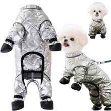 Silberner, gesteppter Hunde-Winterschneeanzug mit Geschirröffnung