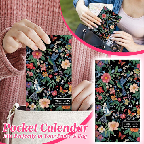 QianGlowPocket Calendar2026-2027, Μίνι Φορητός Ατζέντα με Μηνιαία/Ετήσια Διάταξη – Για Τσάντα, 1