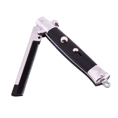 Foldable Comb Pocket Comb Spring Combs Novelty Push Button Folding Pocket Comb Folding spring comb-black 1
