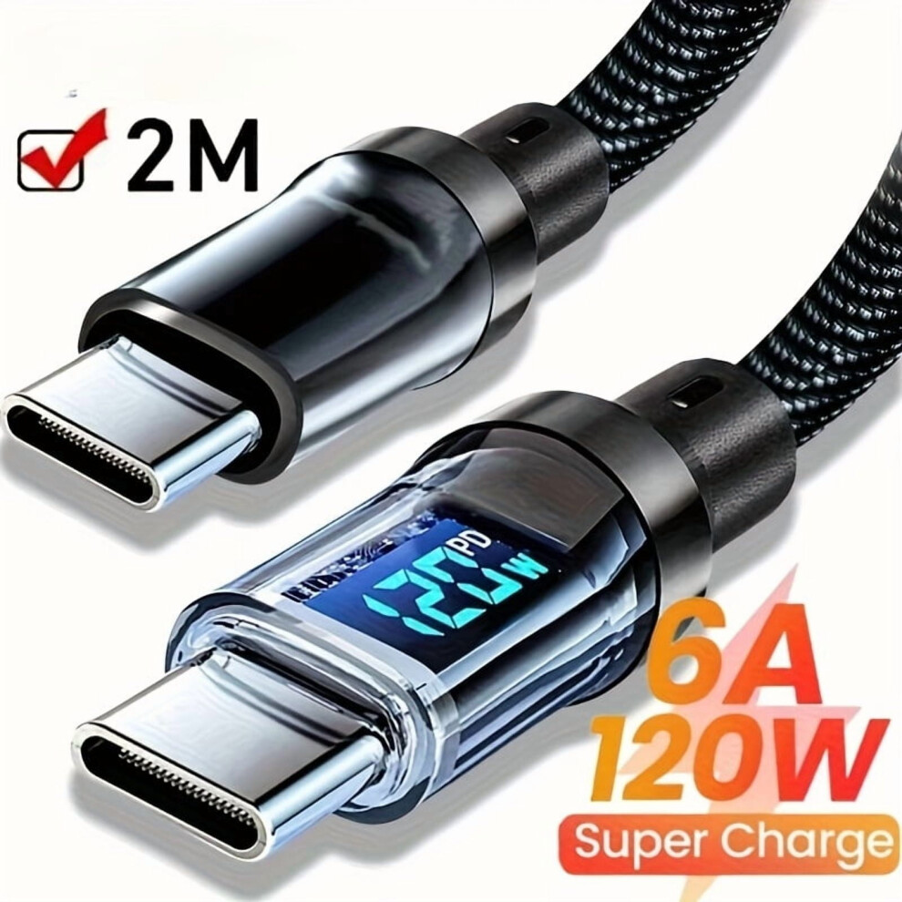 Usb-C To Usb-C Cable 120W/6A Fast Charging With Led Display, Nylon Braided Â Compatible With Samsung & Iphone Usb-C Devices 9422877839872