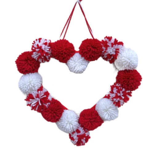 Hartvormige pomponkrans, romantisch, rood, roze, wit, 23 cm 1