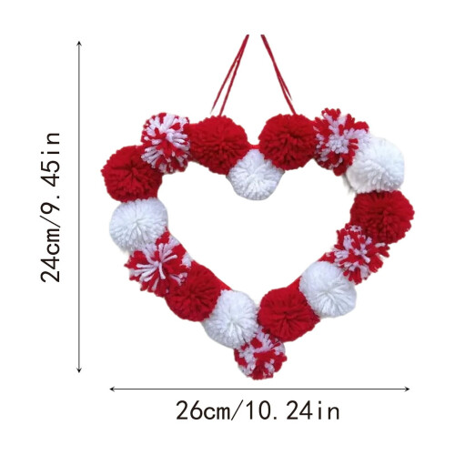 Hartvormige pomponkrans, romantisch, rood, roze, wit, 23 cm 2