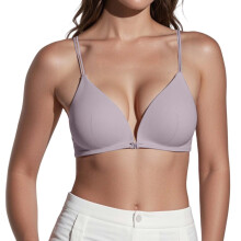 French Triangular Seamless Bra for Women – Slim Straps, Front Closure, Wire-Free, Grey, Compatible with Small Chest