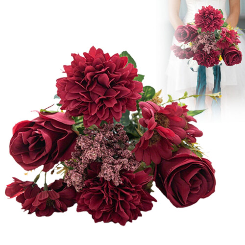 Künstlicher Rosen- und Chrysanthemenstrauß, rot, 1 Stück
