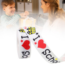 Panglică albă cu inimă, 10 yarzi, 2,2 cm – Ambalaje pentru întoarcerea la școală, creații DIY, coronițe pentru profesori și decorațiuni