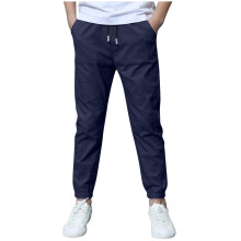 Calças para meninos, calças de linho com cordão, confortáveis, com cintura elástica para o verão, calças de uniforme para meninos, Z01 Azul