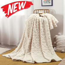 Qocolhg Flannel Throw Blanket (Beige, 70x100cm) – Super Soft, Warm, Lightweight, Striped, Decorative & Giftable, All-Season Use