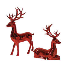 Weihnachts-Rentierfiguren aus Kunstharz, stehend und sitzend, 2 Stück