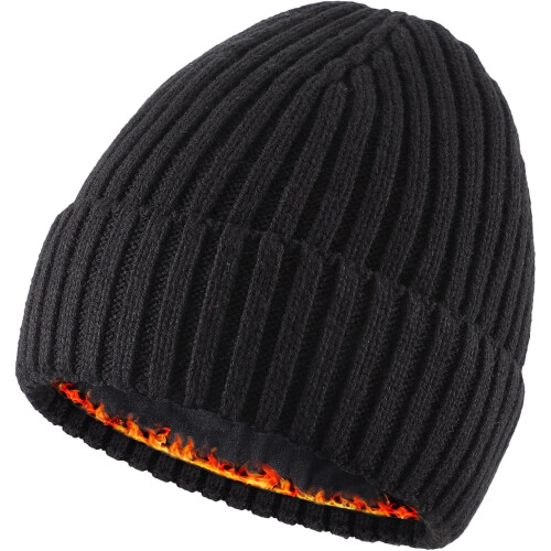 Fleece-Lined Cuffed Beanie Hat Winter Warm Skull Cap