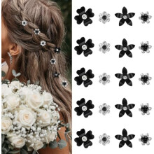 Schwarze Mini-Blumenhaarspangen (20 Stück) für Damen und Mädchen – Florale Haarspangen für Hochzeit, Abschlussball, Party und Alltagsstyling