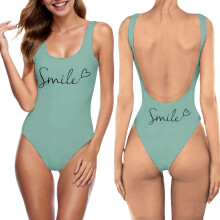 Maiô feminino de uma peça, conjunto de biquíni com estampa de letras, alças ajustáveis, top com bojo removível, calcinha de cintura alta, sem