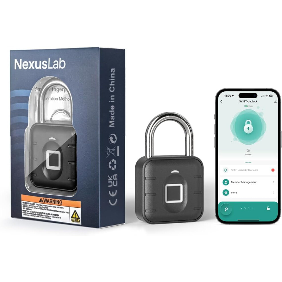 Fingerprint Padlock With Tuya App Control, Ip67 Waterproof, 10 Users, Stainless Steel Shackle Â Compatible With School/Gym Lockers & Outdoor Gates 9422877842896
